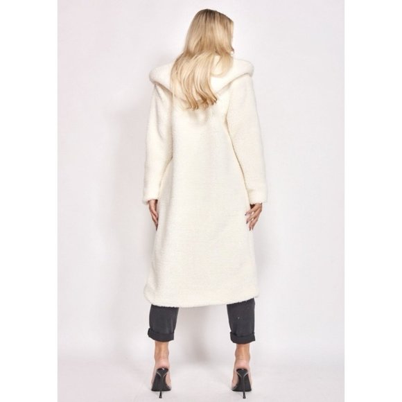 1 DAY SALE! Long Sleeve Hoodie Hooded Long Maxi Borg Teddy Bear Fur Coat - Picture 7 of 15